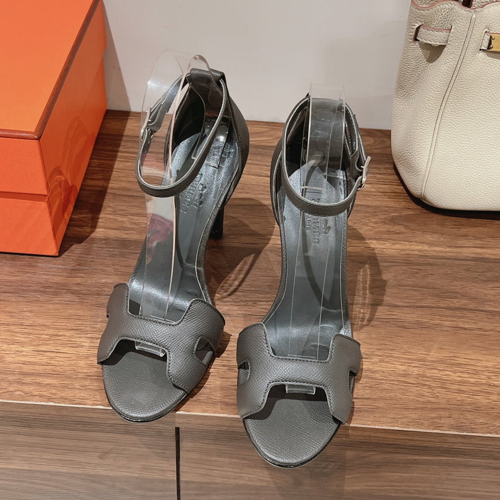 Hermes Premiere 115 Sandal in Dark Gray Calfskin