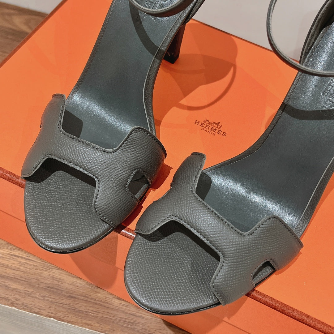 Hermes Premiere 115 Sandal in Dark Gray Calfskin
