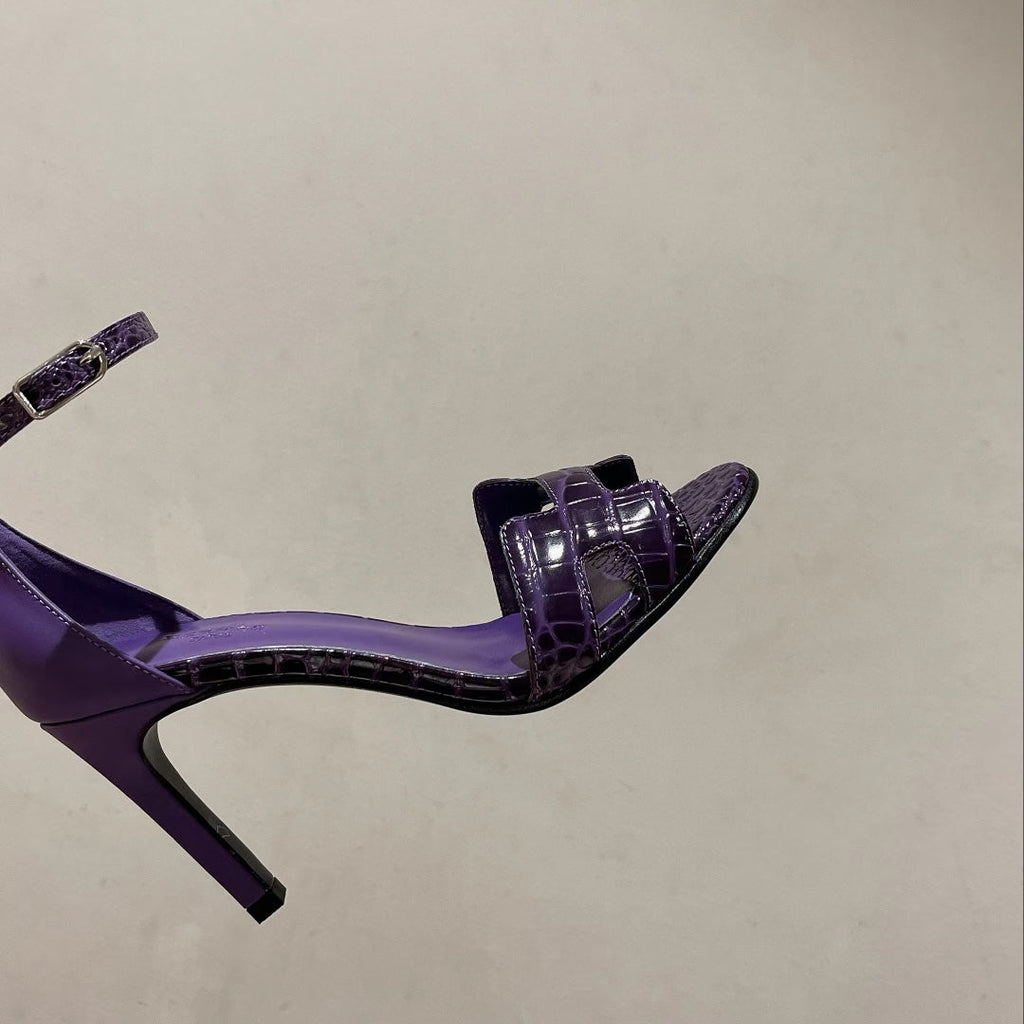 Hermes Premiere 115 Sandal in Violet Purple Crocodile Leather