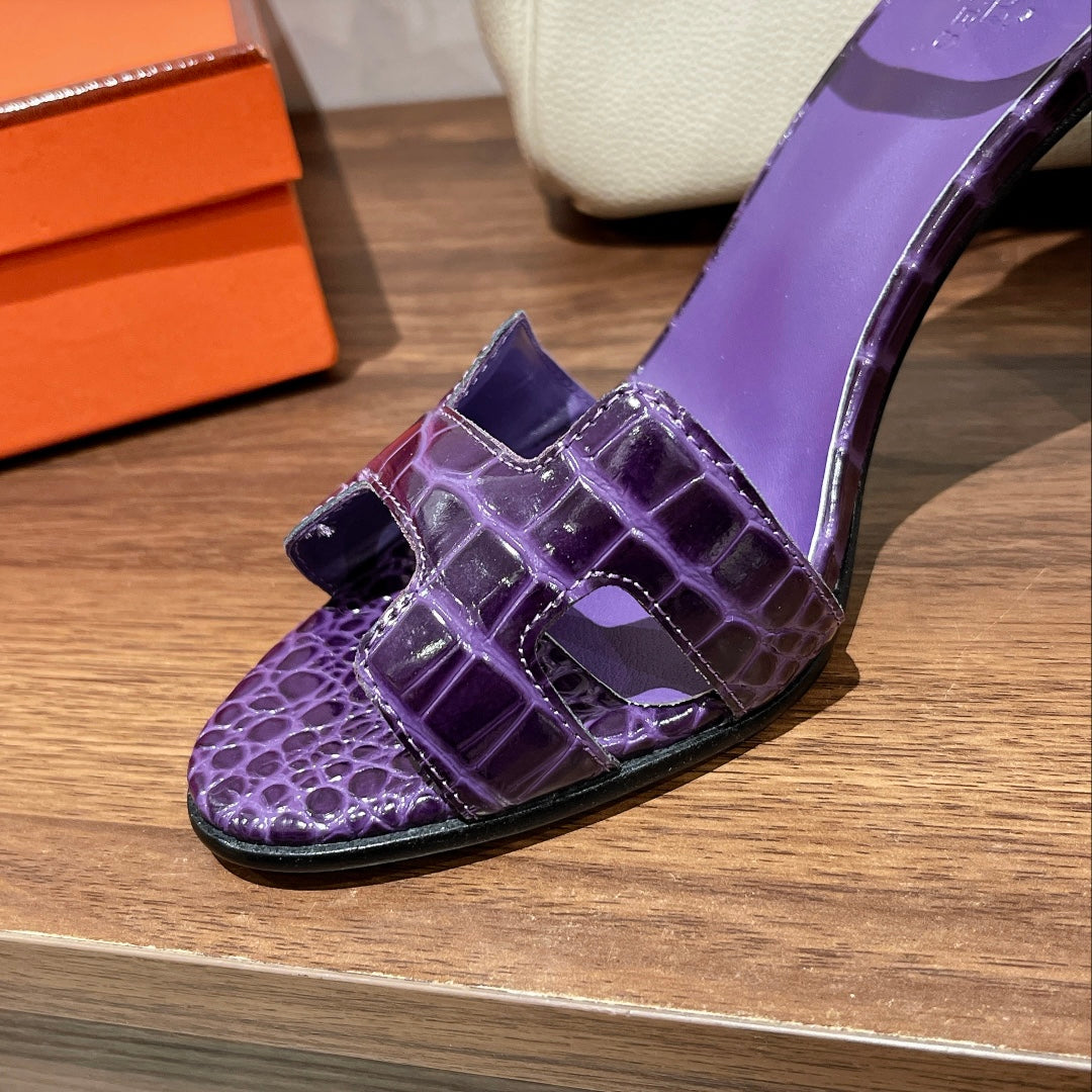 Hermes Premiere 115 Sandal in Violet Purple Crocodile Leather
