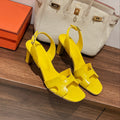 Hermes Slingback Eternite 75 Yellow Lambskin and Crocodile Leather
