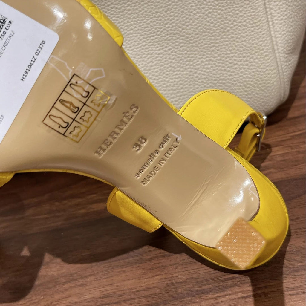 Hermes Slingback Eternite 105 Yellow Lambskin and Crocodile Leather