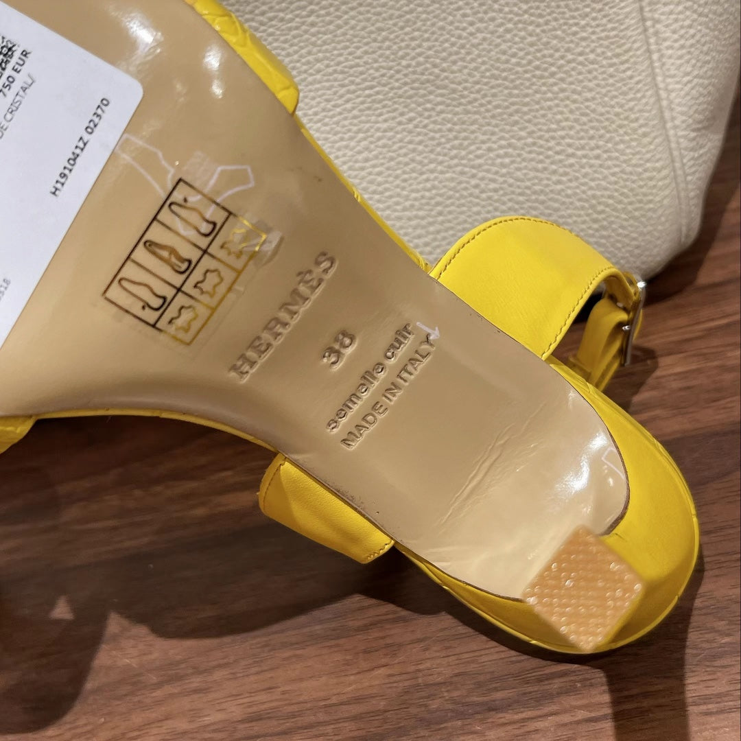 Hermes Slingback Eternite 105 Yellow Lambskin and Crocodile Leather