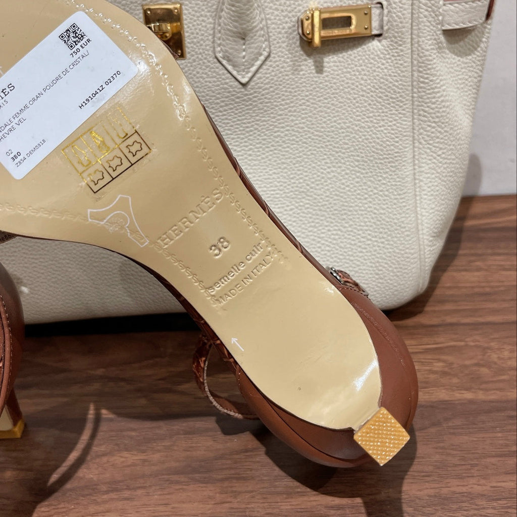 Hermes Premiere 70 Sandal in Bronze Brown Crocodile Leather