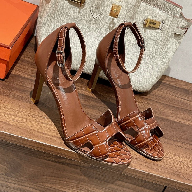 Hermes Premiere 105 Sandal in Bronze Brown Crocodile Leather