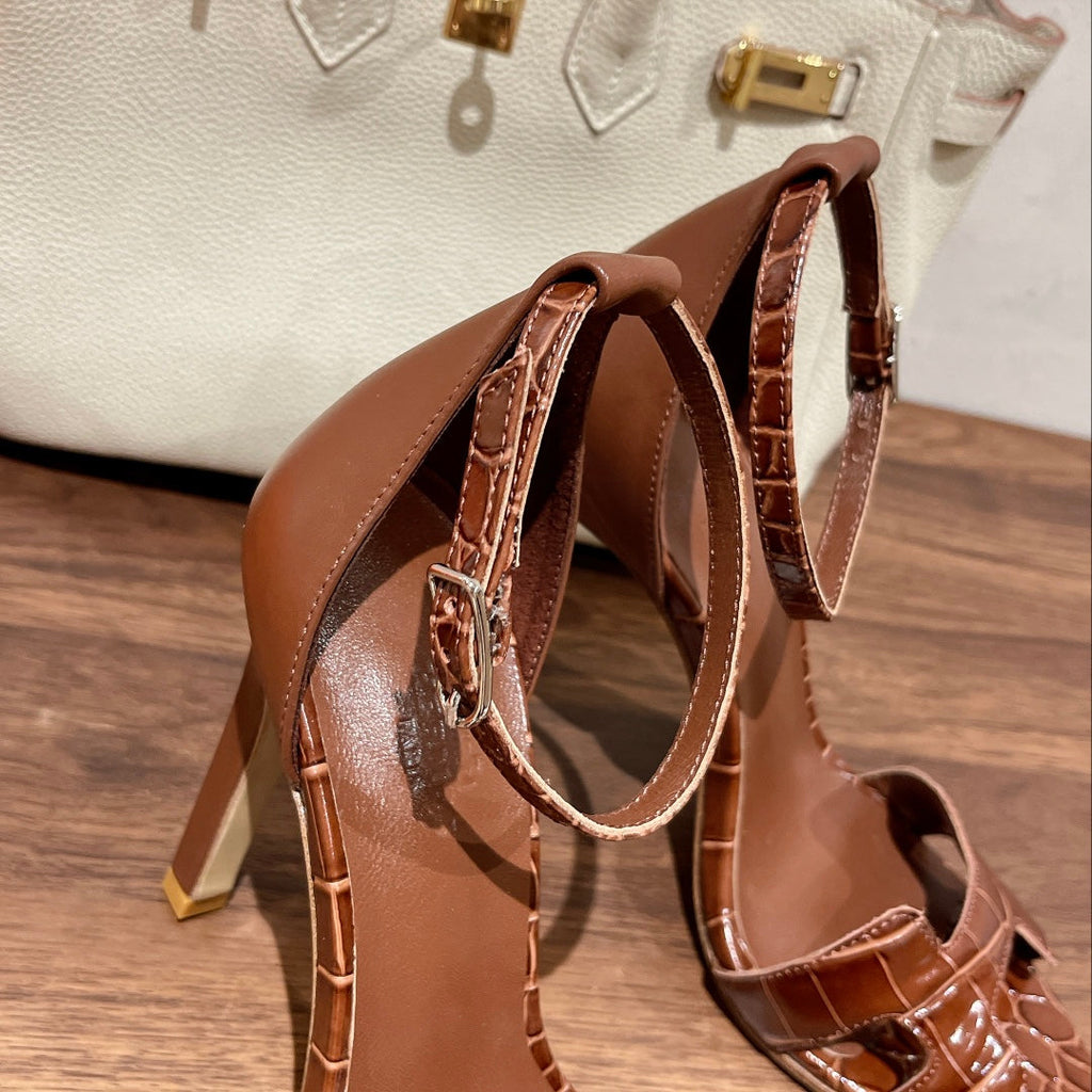 Hermes Premiere 115 Sandal in Bronze Brown Crocodile Leather