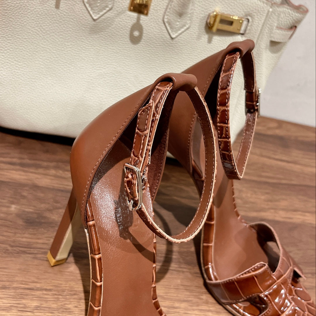 Hermes Premiere 115 Sandal in Bronze Brown Crocodile Leather