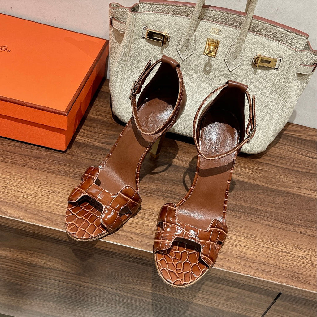 Hermes Premiere 115 Sandal in Bronze Brown Crocodile Leather