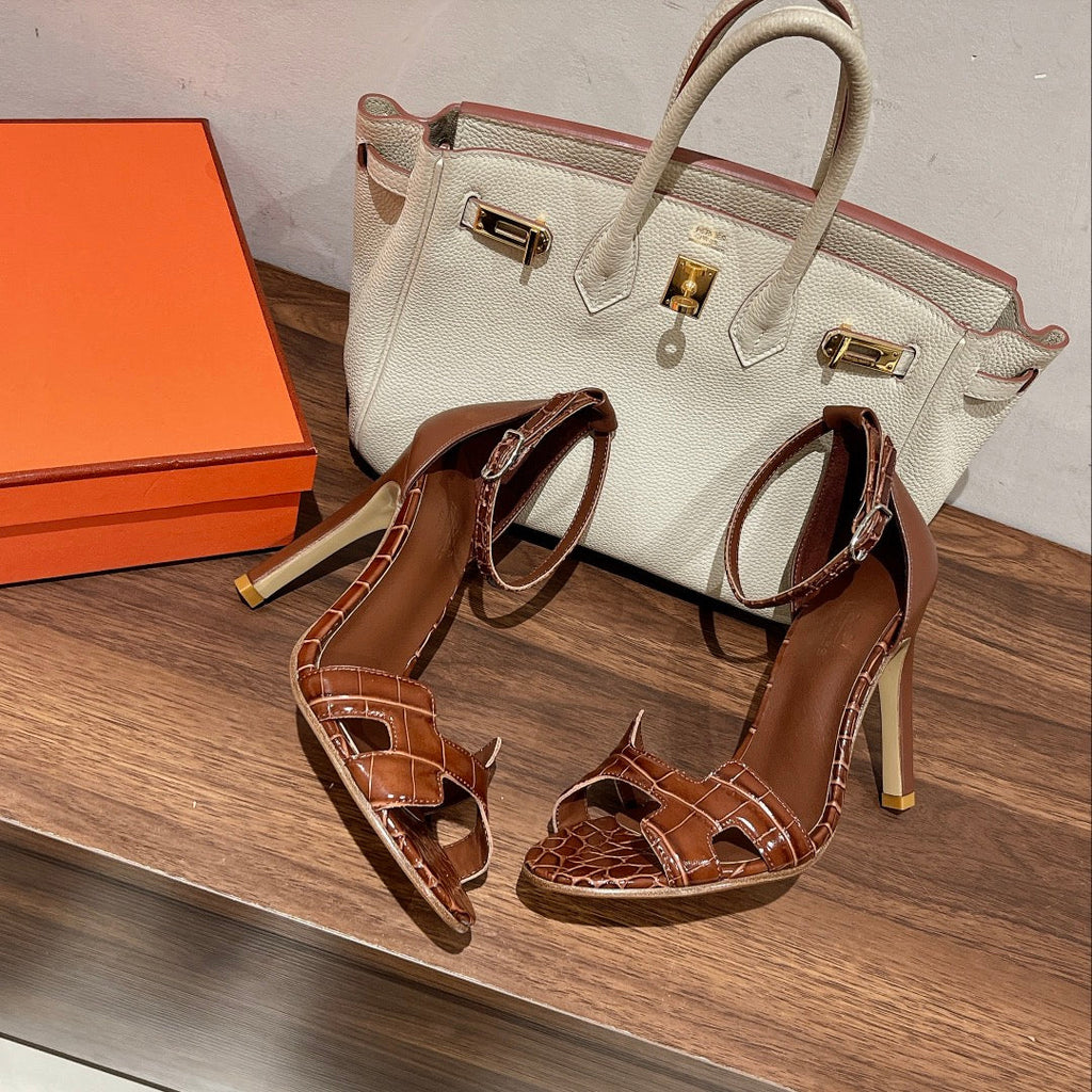 Hermes Premiere 115 Sandal in Bronze Brown Crocodile Leather