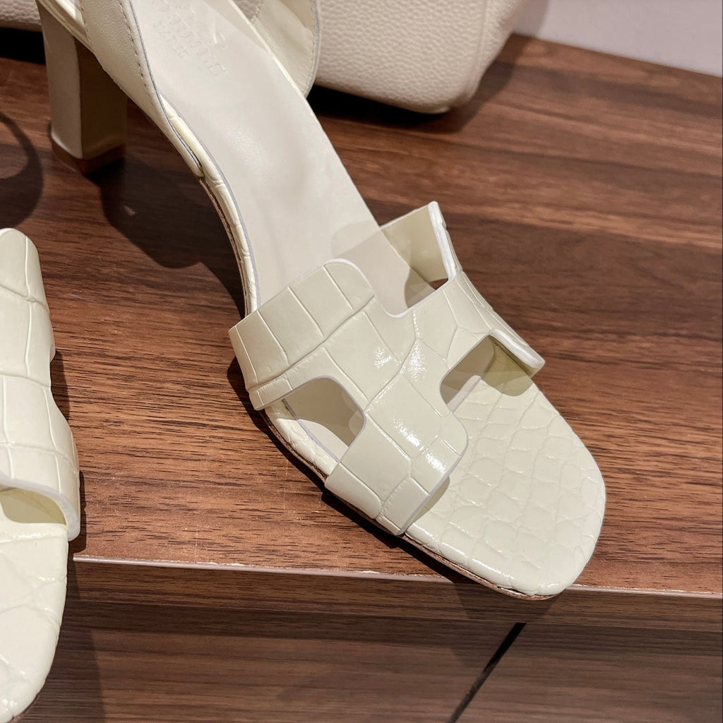 Hermes Slingback Eternite 75 White Lambskin and Crocodile Leather