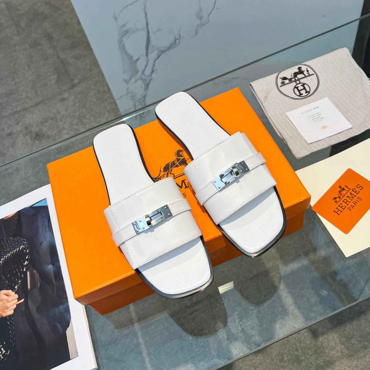 Hermes Giulia Sandal White Calfskin