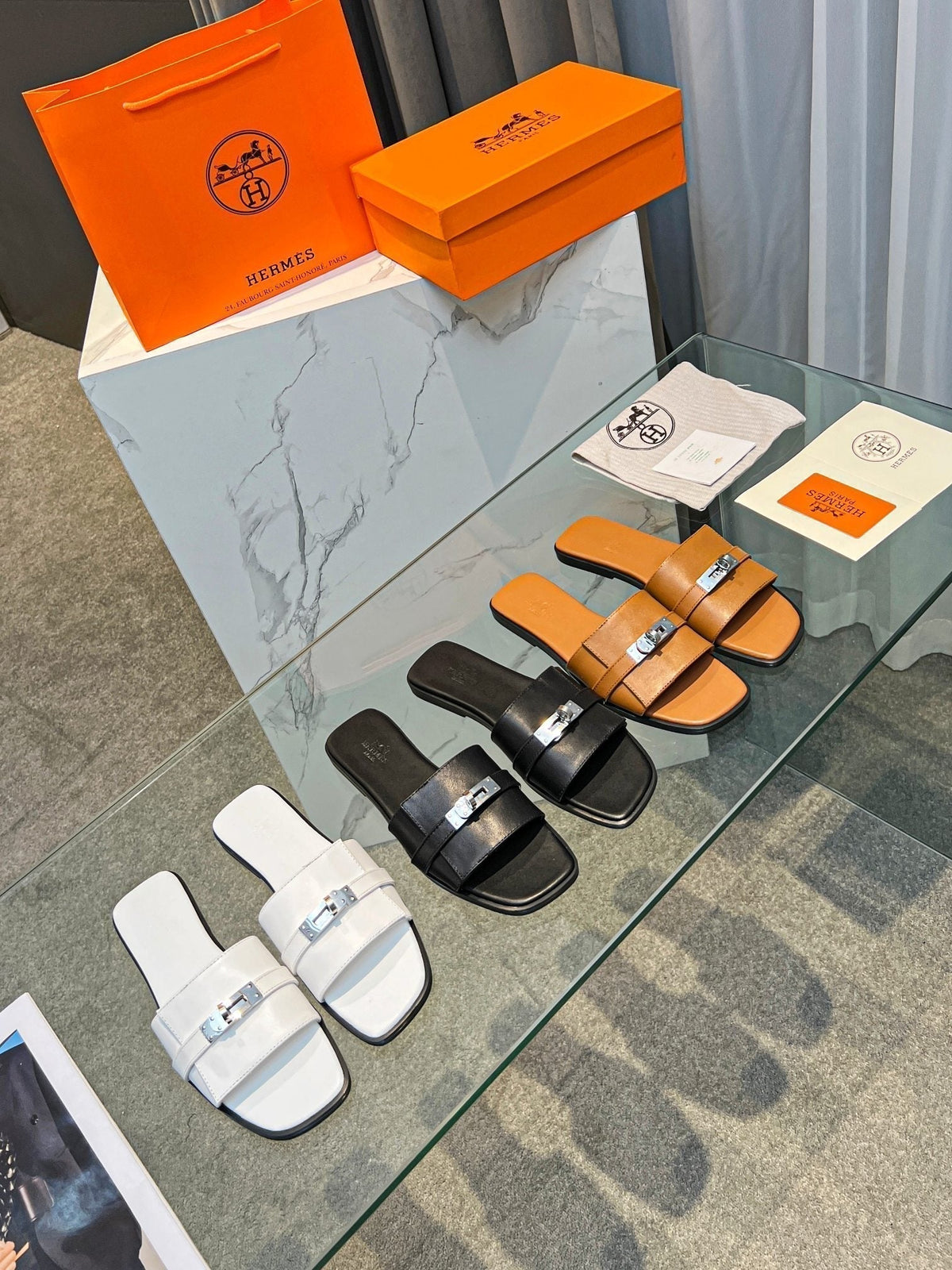 Hermes Giulia Sandal Black Calfskin