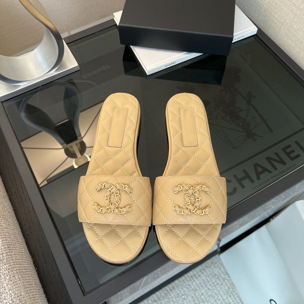 Chanel Mule Sandal Beige Quilted Lambskin