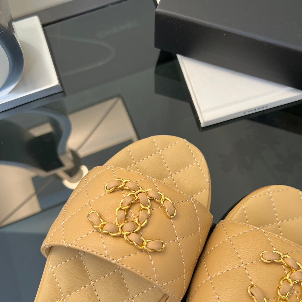Chanel Mule Sandal Beige Quilted Lambskin