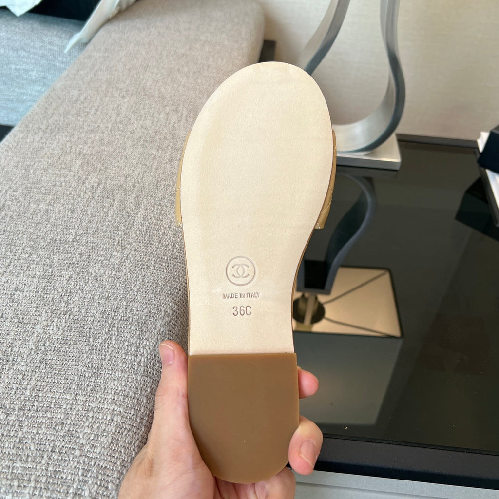 Chanel Mule Sandal Beige Quilted Lambskin