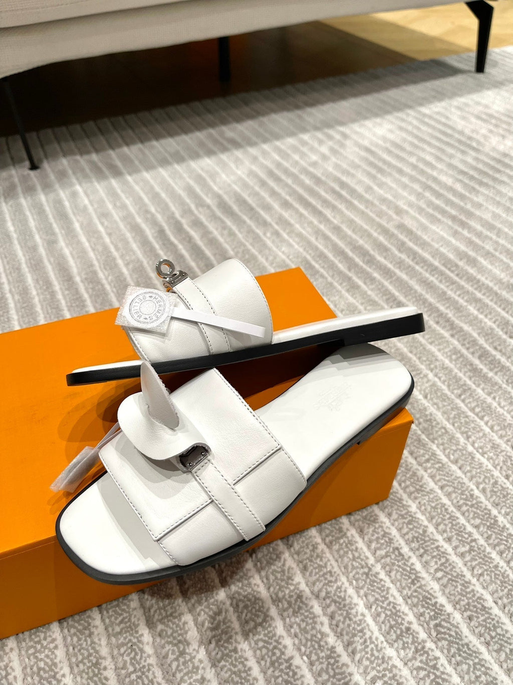 Hermes Gabriel Sandal White Calfskin