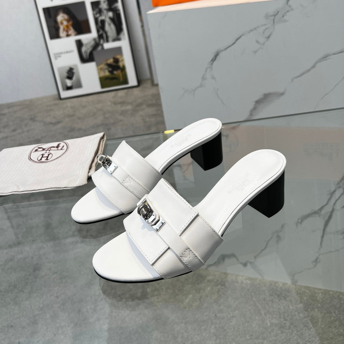 Hermes Gigi 50 Sandal White Calfskin