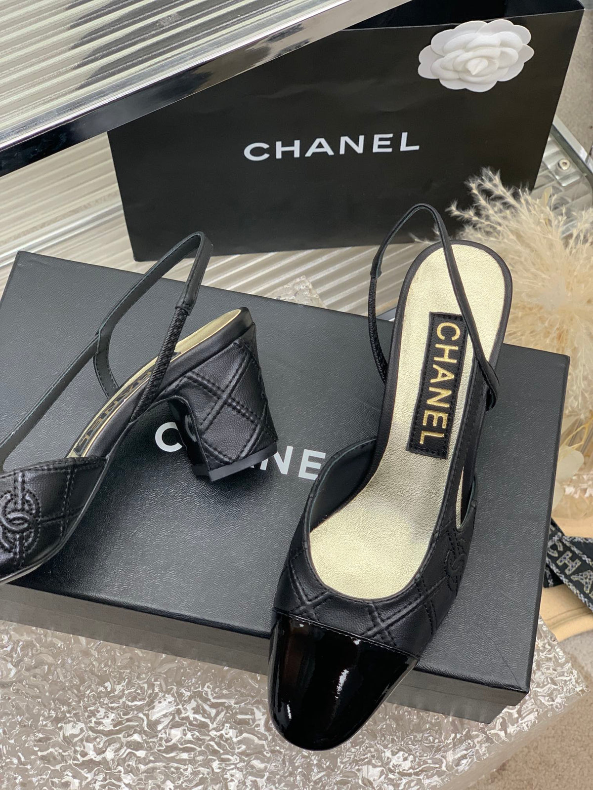 Chanel High Slingbacks 65 Black Calfskin