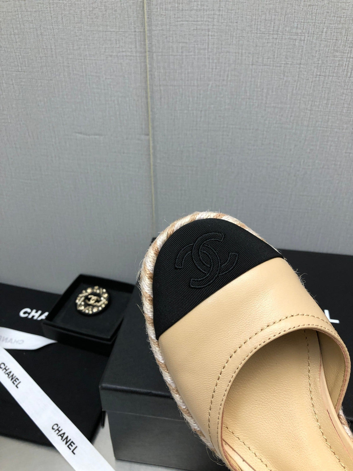 Chanel Mary Jane Wedge Beige Cream Lambskin