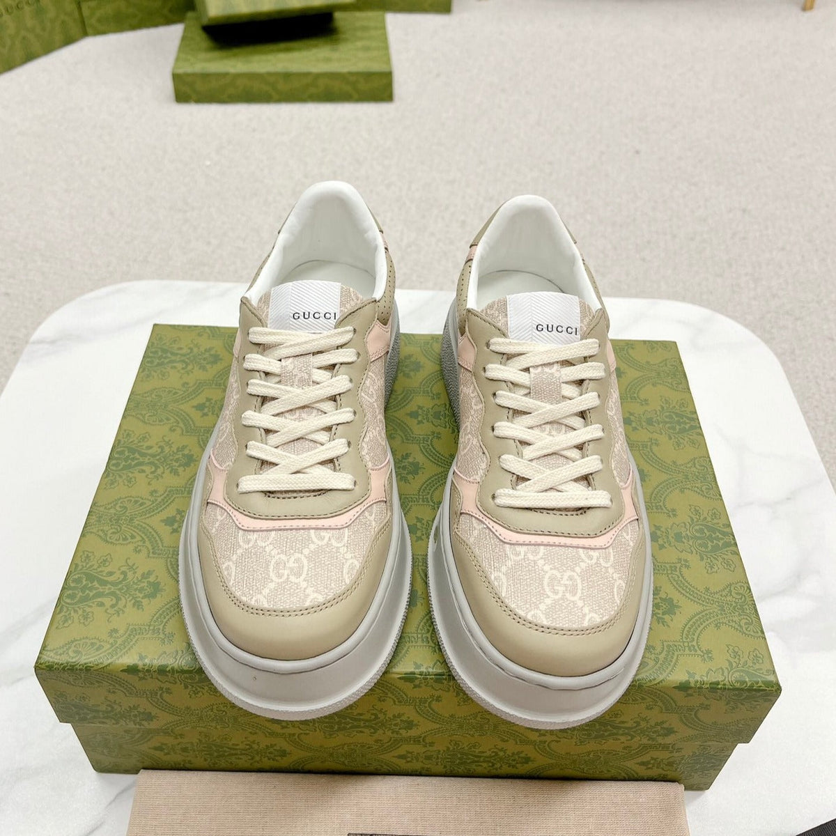 Gucci Trainer Light Gray and Tortilla Calfskin