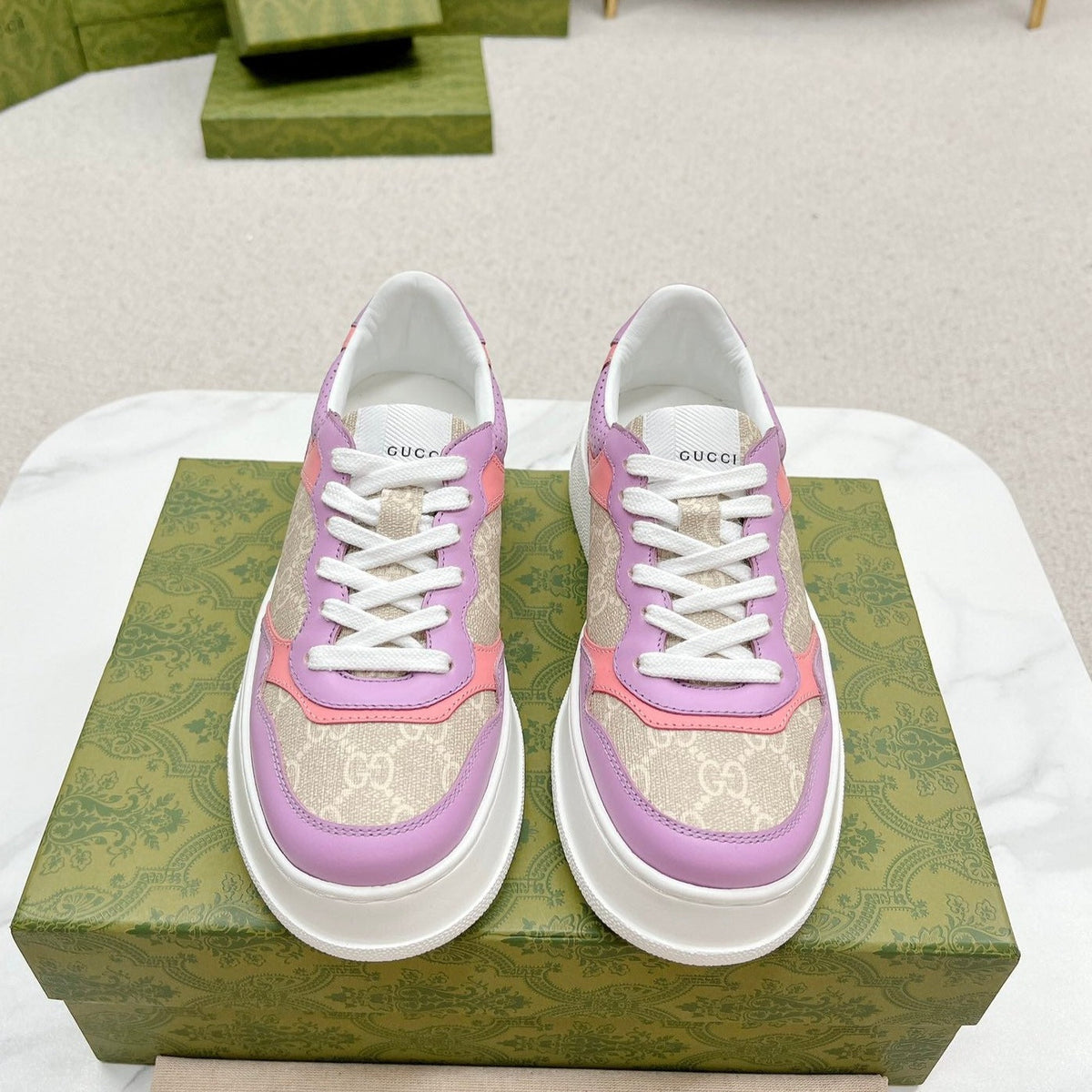 Gucci Trainer Light Gray and Purple Calfskin