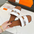 Hermes Giulia Sandal White Tan Calfskin