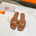 Hermes Giulia Sandal Tan Suede Tan Calfskin
