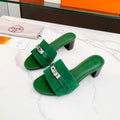Hermes Gigi 50 Sandal Green Suede Green Calfskin
