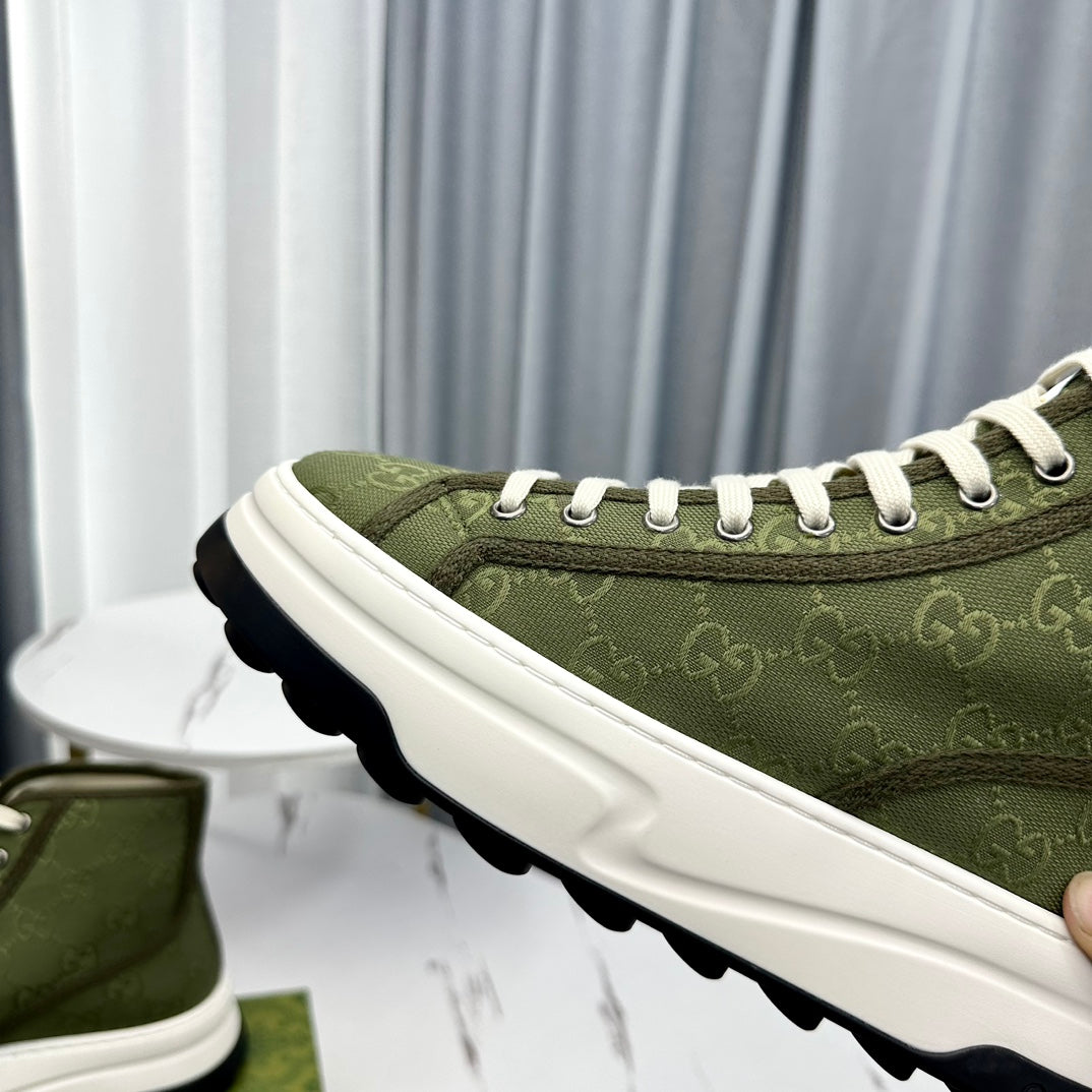 Gucci High Top Sneaker Flatform Olive Green Canvas