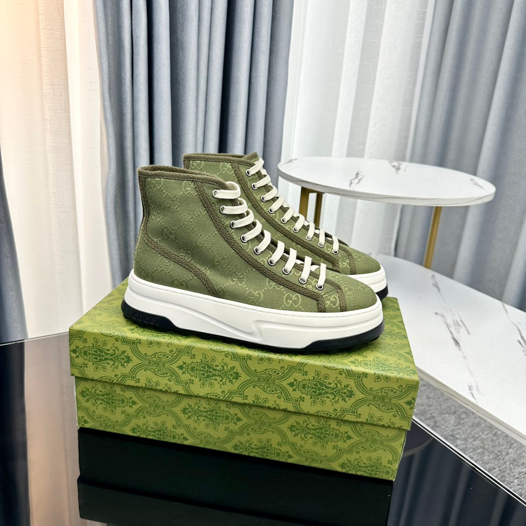 Gucci High Top Sneaker Flatform Olive Green Canvas