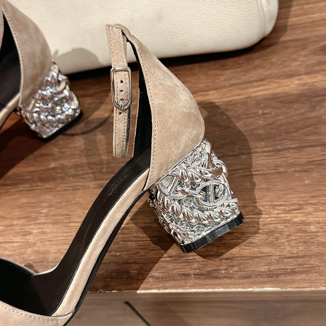 Hermes Glam Sandal 60 Light Brown Suede