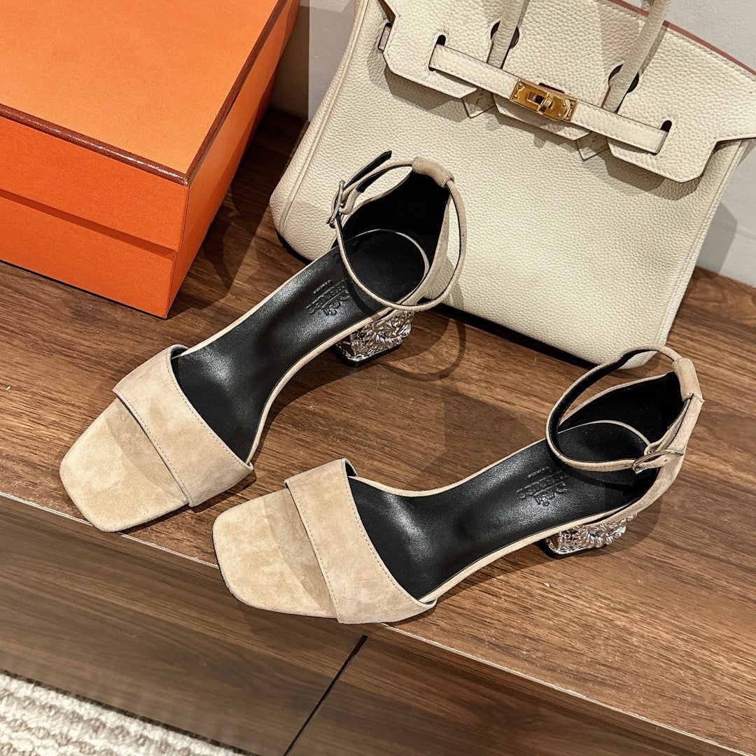 Hermes Glam Sandal 60 Light Brown Suede