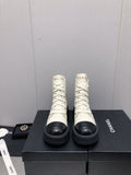 Chanel Martin Short Boots White Mix Black Lambskin
