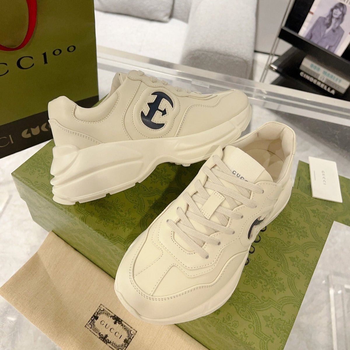Gucci Rhyton Trainer Leather White Black