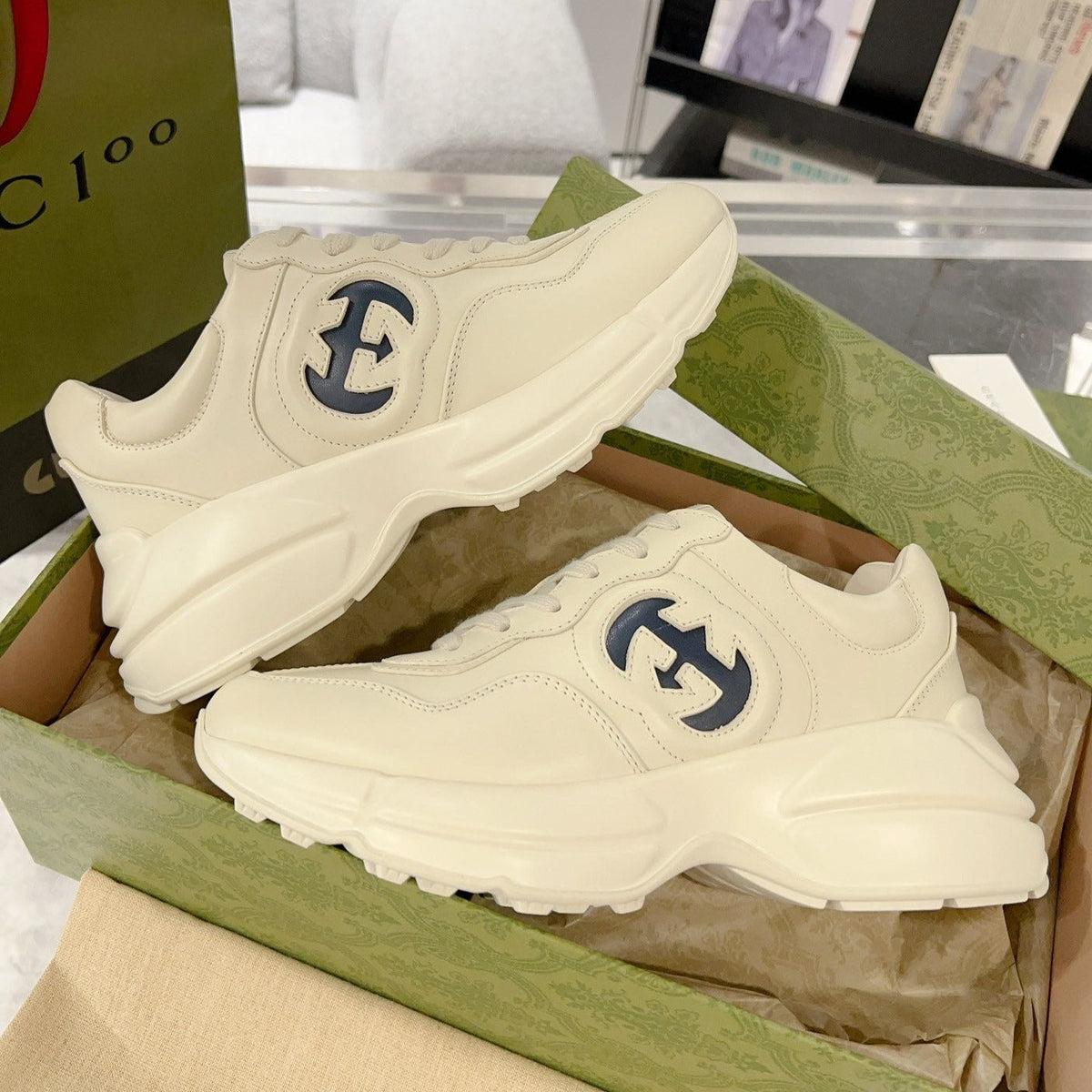 Gucci Rhyton Trainer Leather White Black