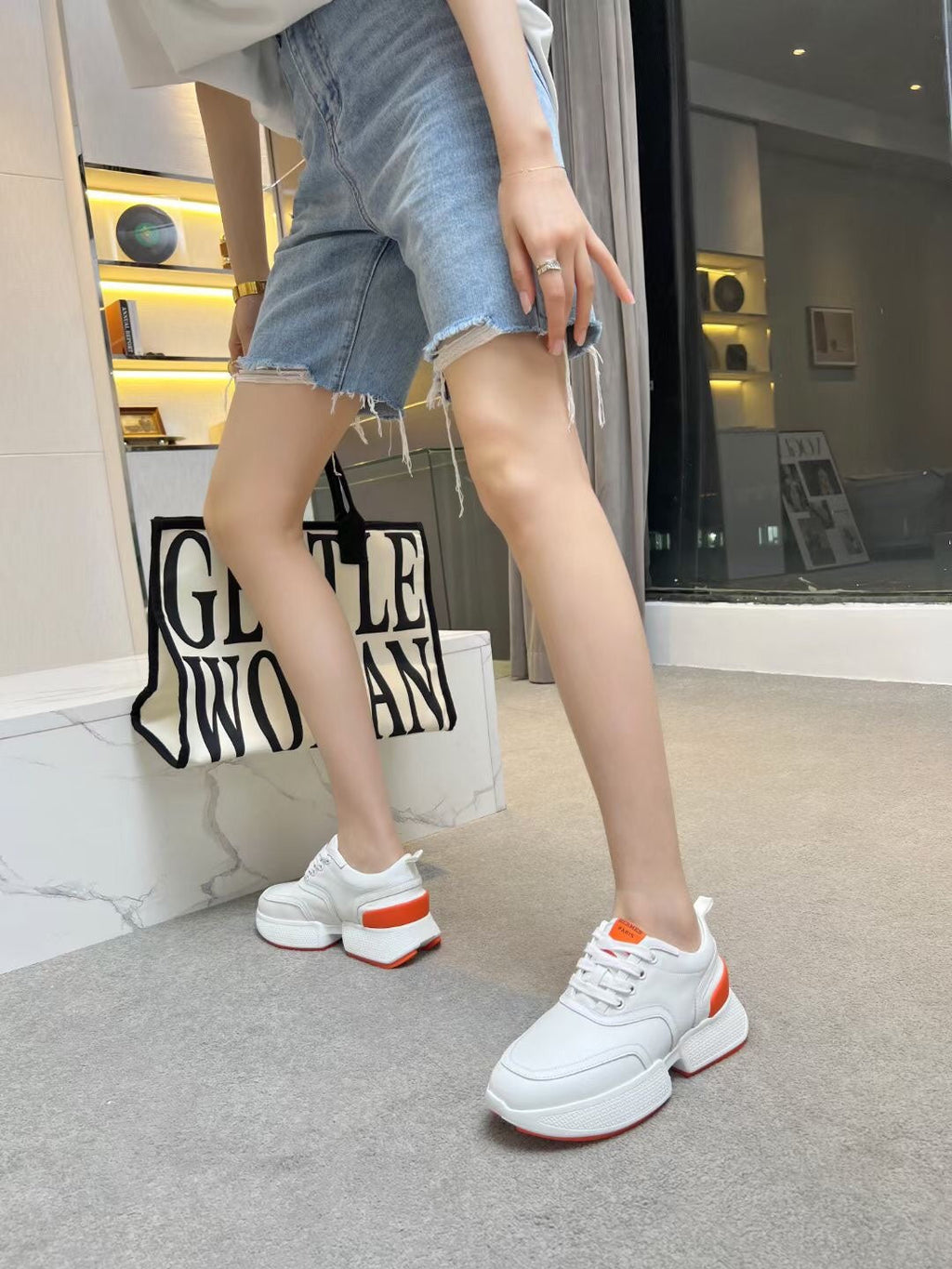 Hermes Giga Sneaker Orange Mix White Calfskin