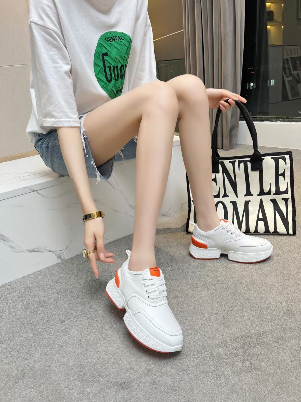 Hermes Giga Sneaker Orange Mix White Calfskin