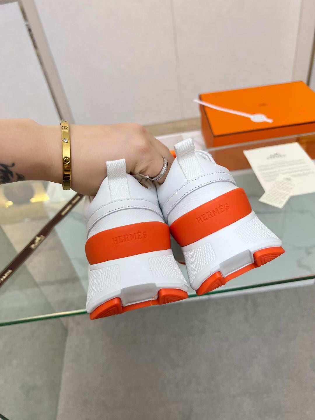Hermes Giga Sneaker Orange Mix White Calfskin