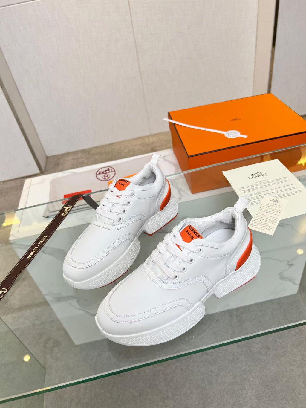 Hermes Giga Sneaker Orange Mix White Calfskin