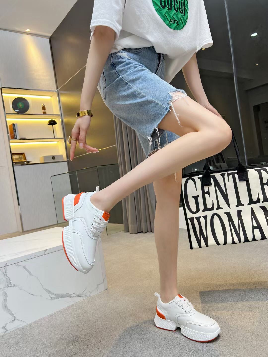 Hermes Giga Sneaker Orange Mix White Calfskin
