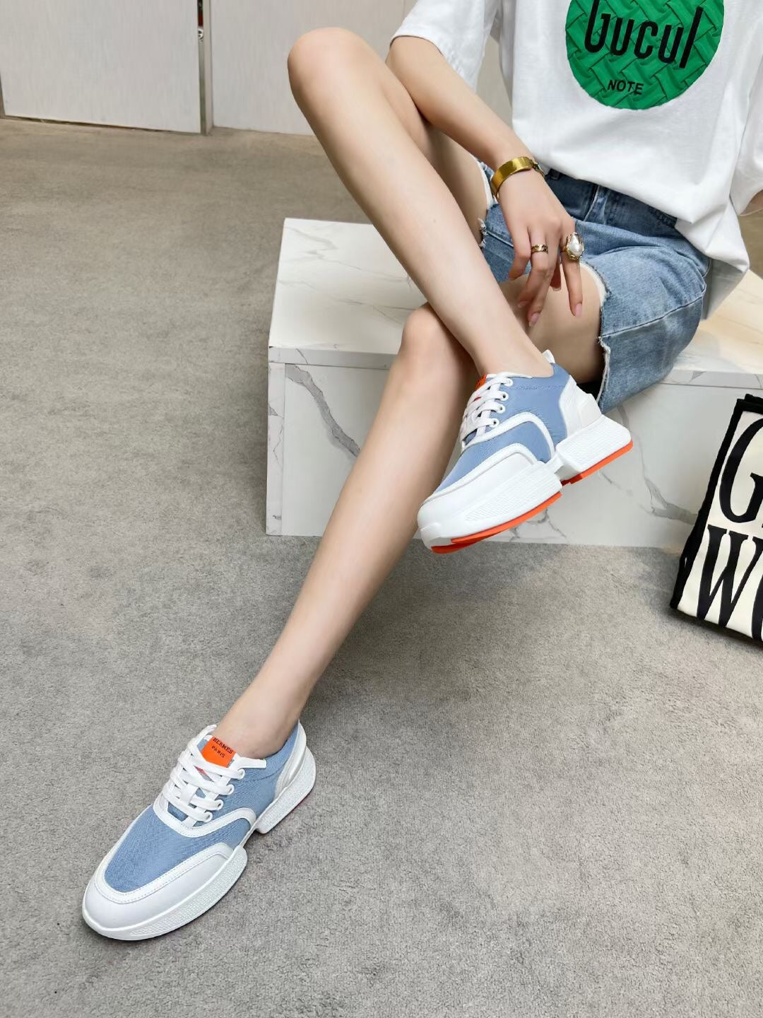 Hermes Giga Sneaker Sky Mix White Calfskin