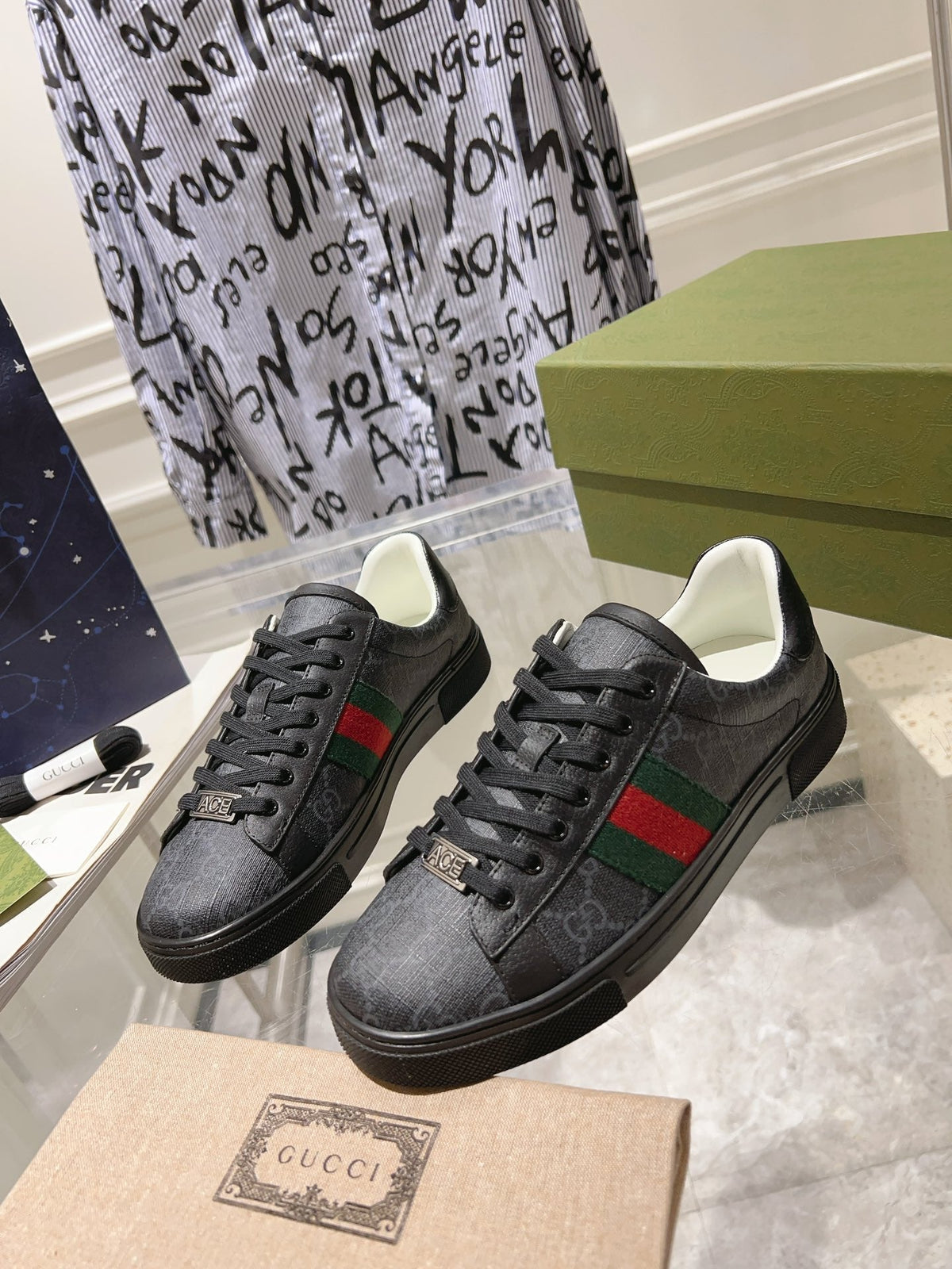 Gucci Ace Supreme Trainer Black Calfskin with Patterns