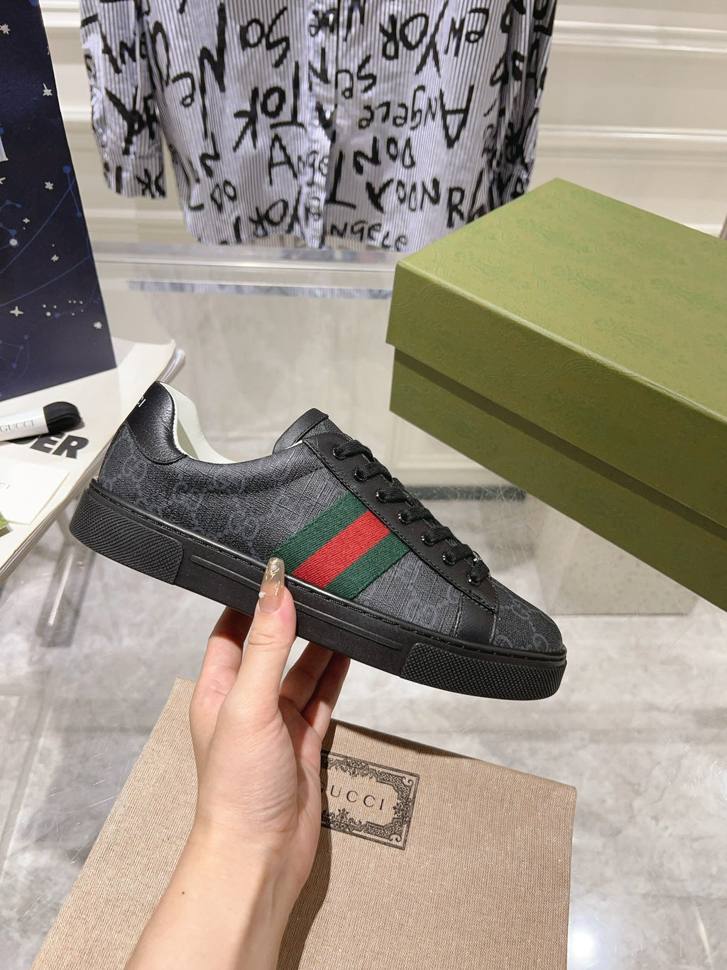 Gucci Ace Supreme Trainer Black Calfskin with Patterns