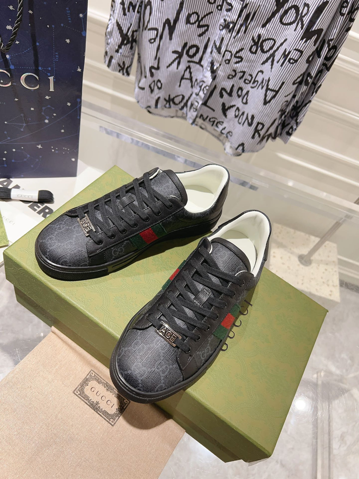 Gucci Ace Supreme Trainer Black Calfskin with Patterns