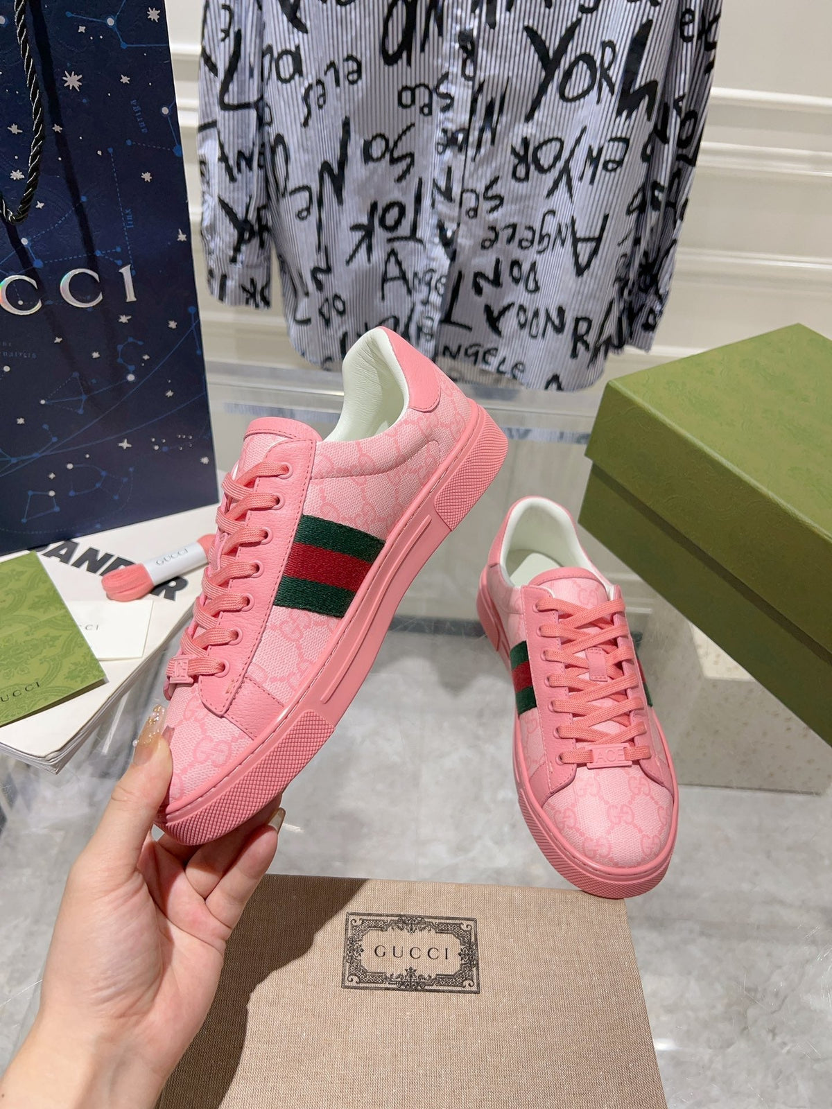 Gucci Ace Supreme Trainer Bright Pink Calfskin