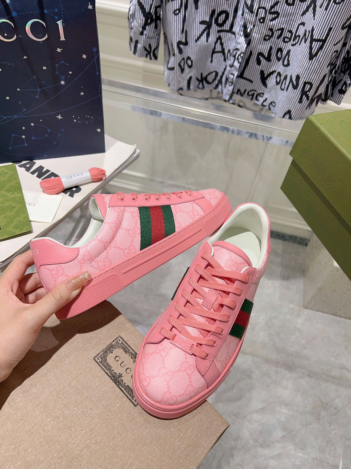 Gucci Ace Supreme Trainer Bright Pink Calfskin