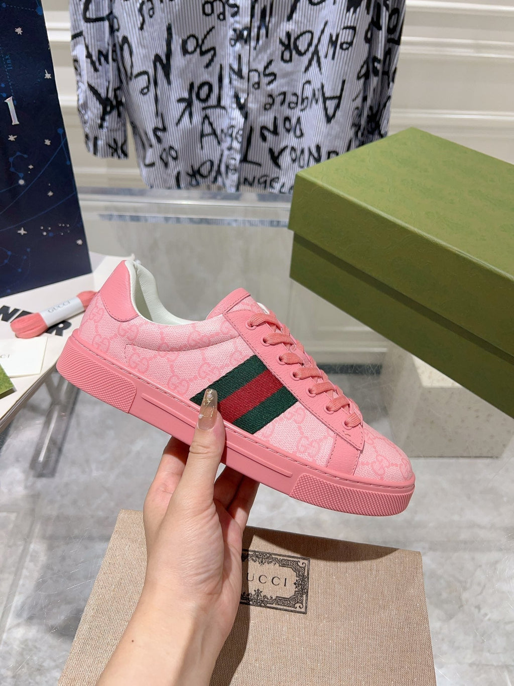 Gucci Ace Supreme Trainer Bright Pink Calfskin