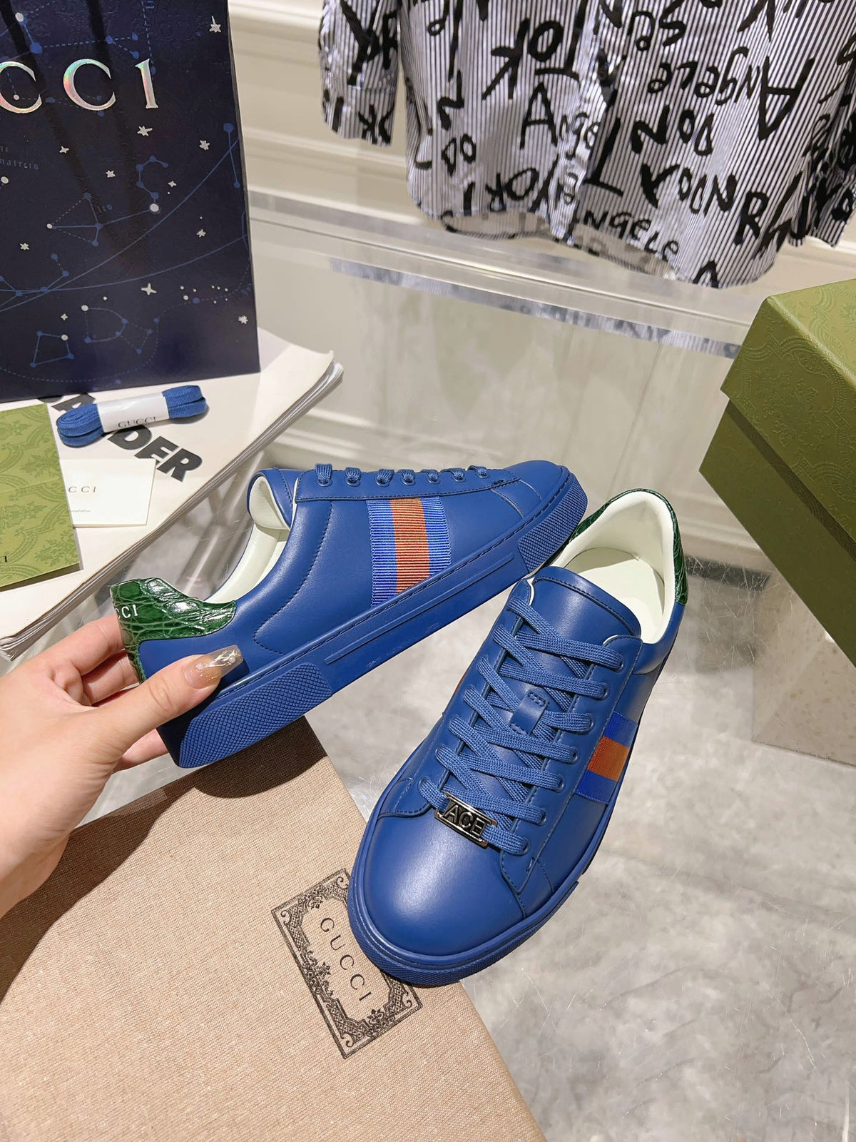 Gucci Ace Supreme Trainer Azure Calfskin