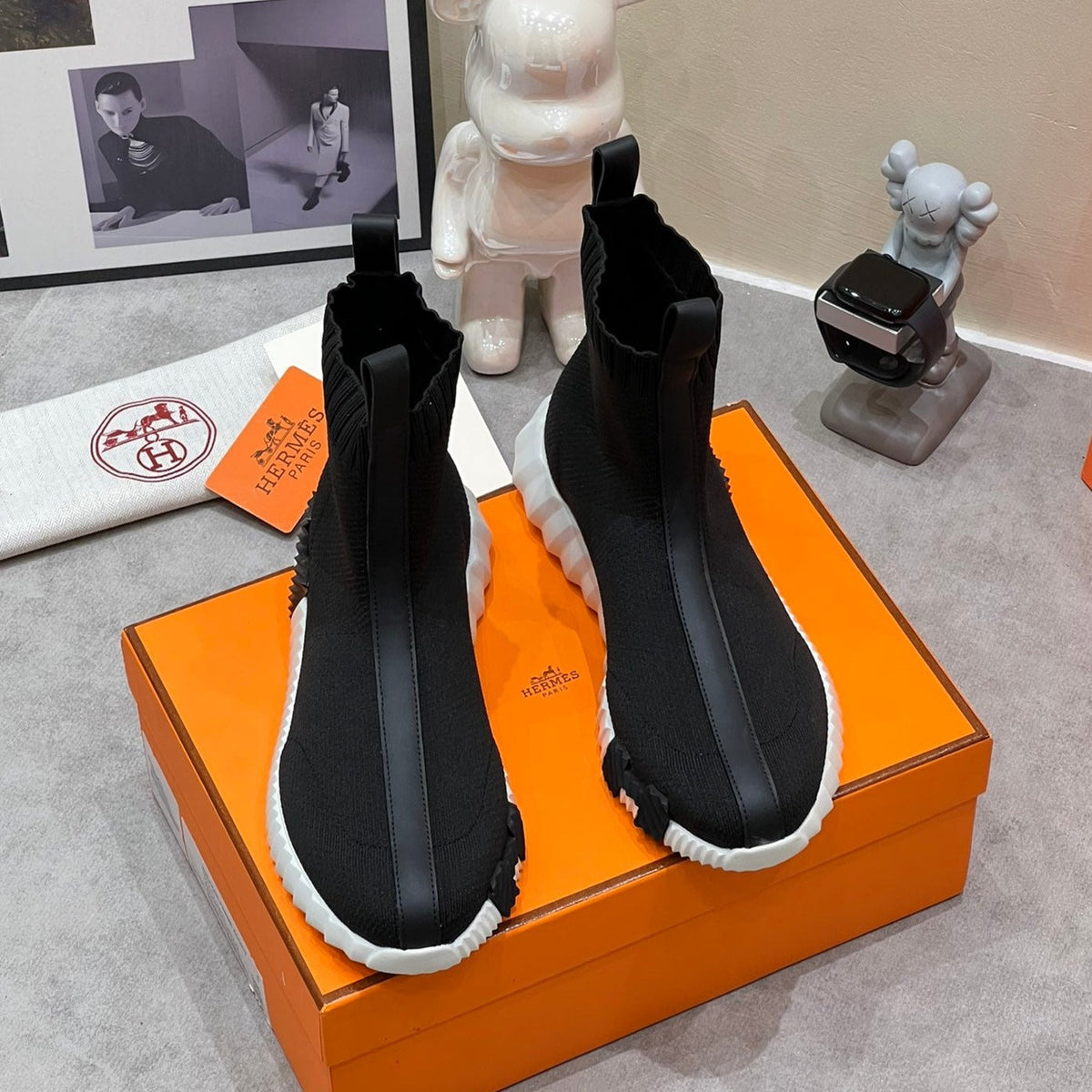 Hermes H Fun Classic Sneaker Stylish Black Fabric