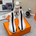 Hermes H Fun Classic Sneaker Stylish White and Black Line Fabric